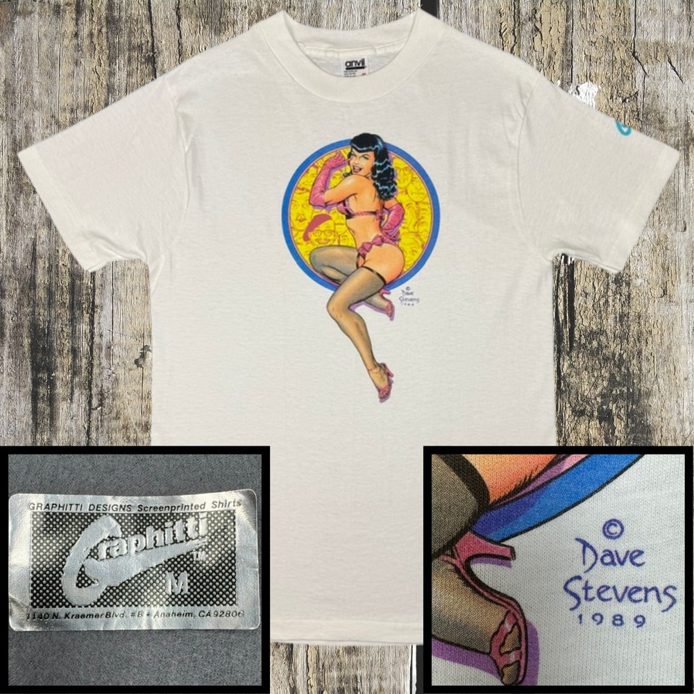 Vintage 1989 Dave Stevens Pin-up‎ T-Shirt Medium Anvil USA Graphitti Designs NOS